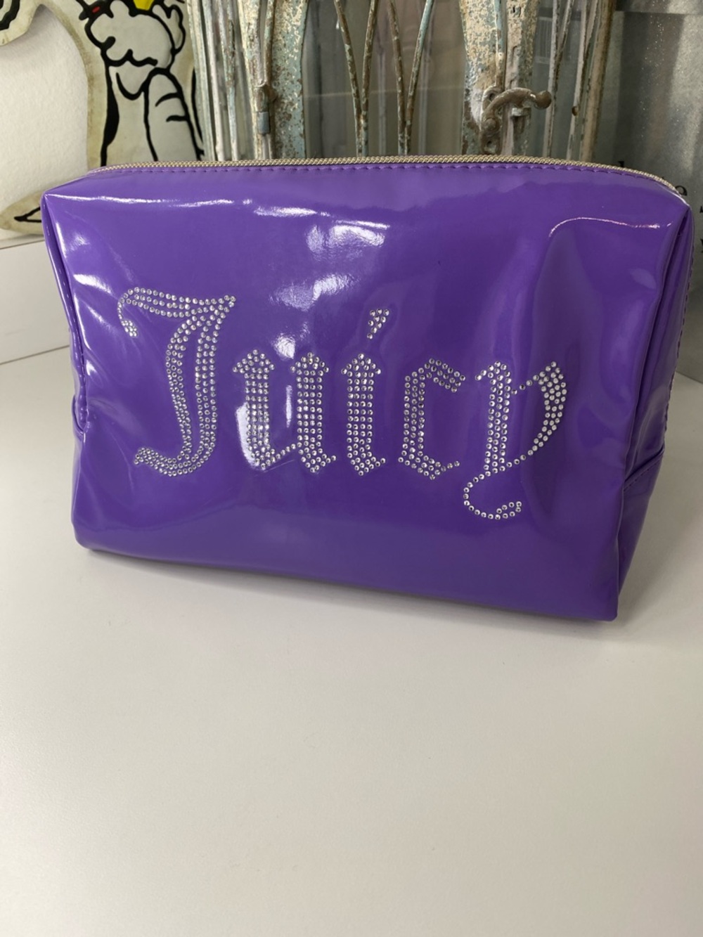 Juicy Couture Shiny Violet Cosmetic Pouch with Rhinestone Logo
